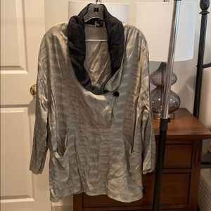 Grey silk tunic top - M